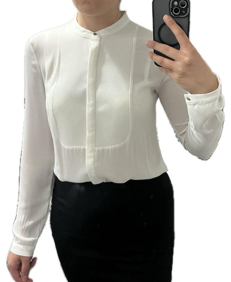 Düğmeli Beyaz Uzun Kollu Kadın Gömlek - Görsel 2