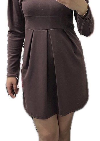 Bordo Hamile Midi Tunik, Uzun Kollu, Pilili - Görsel 2