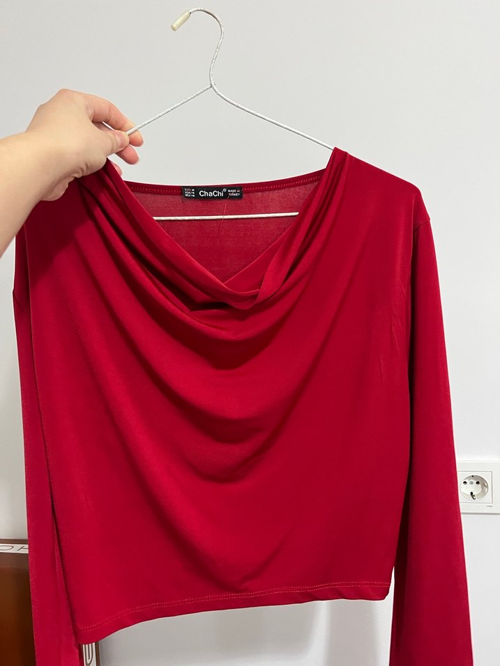 Kadın Kırmızı Uzun Kollu Drapeli Bluz - Görsel 2