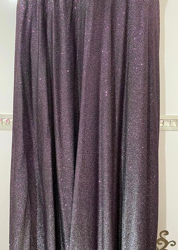 Parlak Mor V-Yaka Uzun Abiye Elbise - Görsel 3