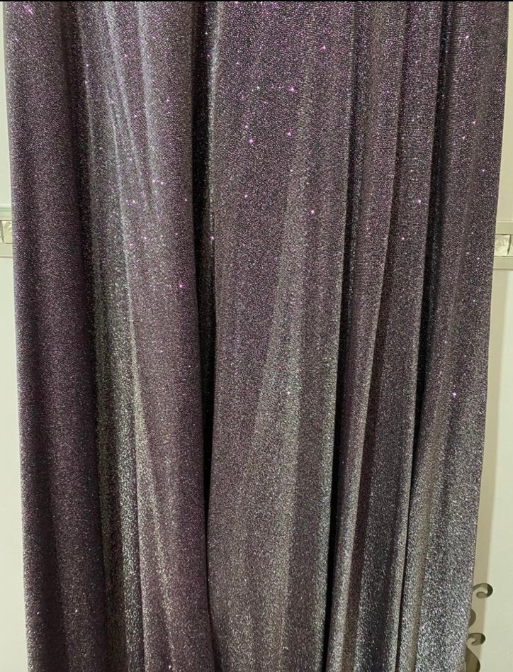 Parlak Mor V-Yaka Uzun Abiye Elbise - Görsel 5