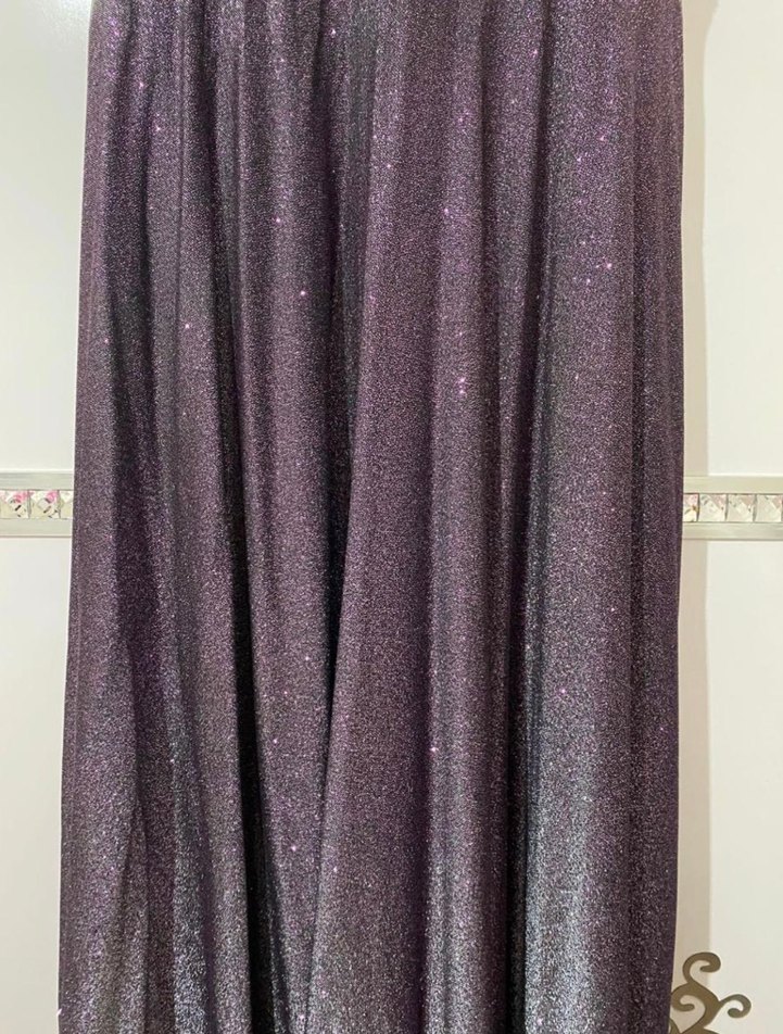 Parlak Mor V-Yaka Uzun Abiye Elbise - Görsel 3