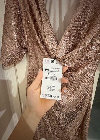 xs Beden Bej Parlak Midi Abiye Elbise