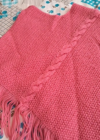 Pembe el Örgü Kız Panço Püsküllü - Görsel 2