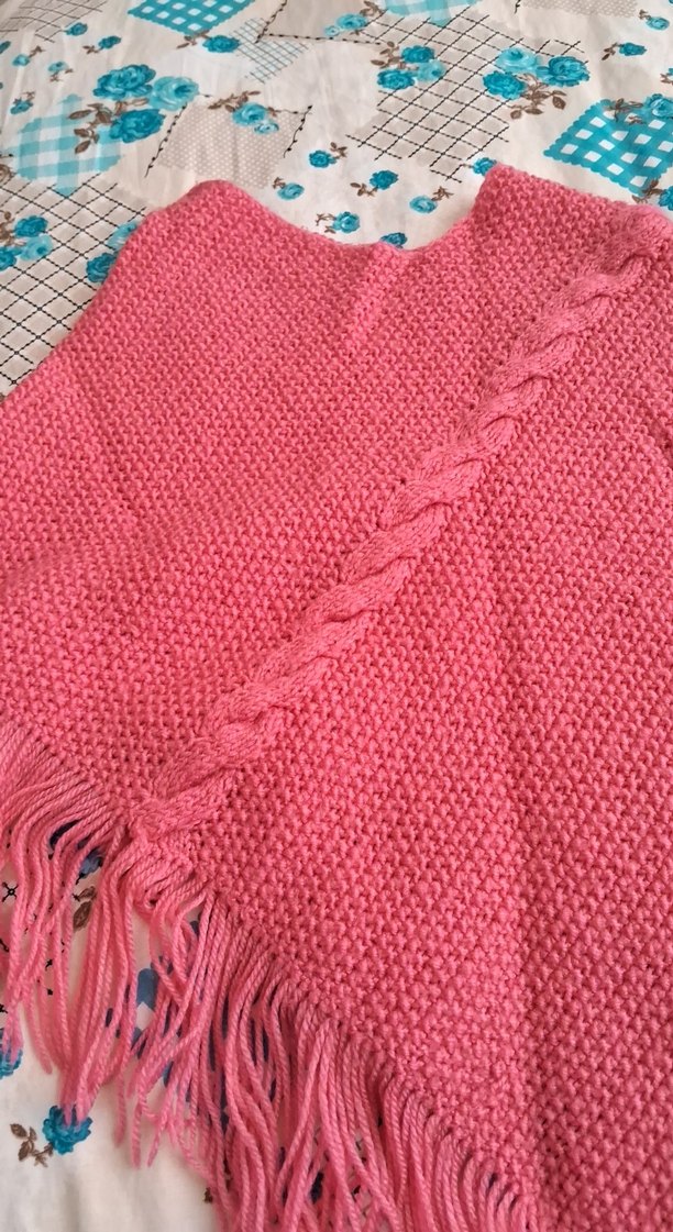 Pembe el Örgü Kız Panço Püsküllü - Görsel 2