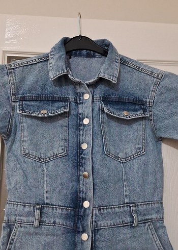 Kadın Mavi Denim Kısa Tulum - Görsel 2