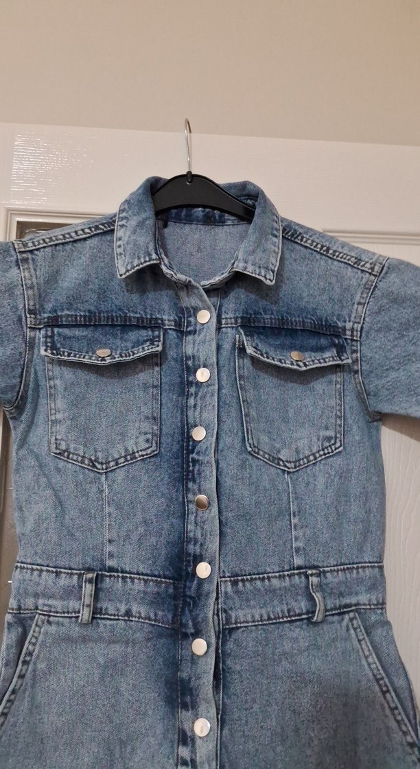 Kadın Mavi Denim Kısa Tulum - Görsel 2