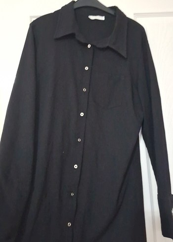 Uzun Siyah Düğmeli gömlek - Görsel 2