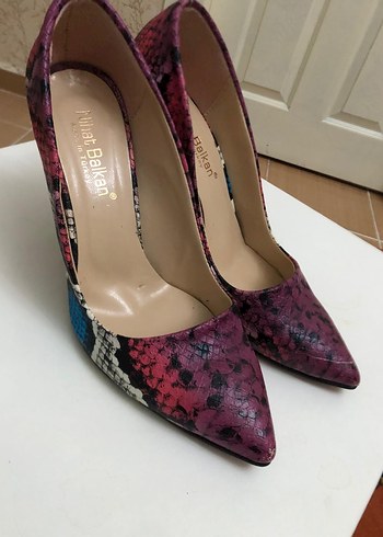 Mor Yılan Desenli Stiletto Topuklu Kadın Ayakkabı - Görsel 2