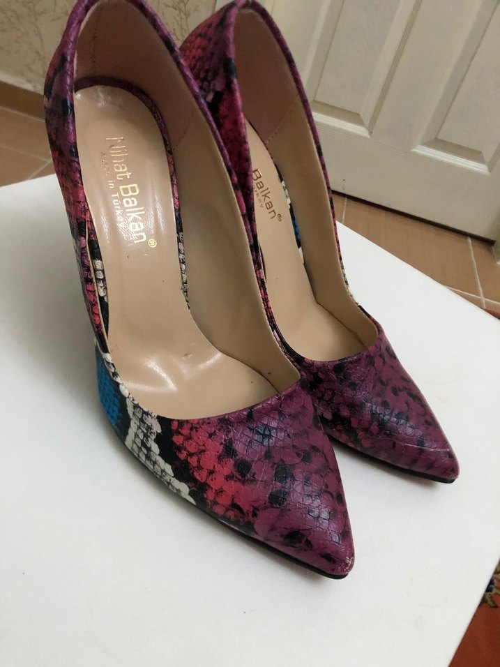 Mor Yılan Desenli Stiletto Topuklu Kadın Ayakkabı - Görsel 2