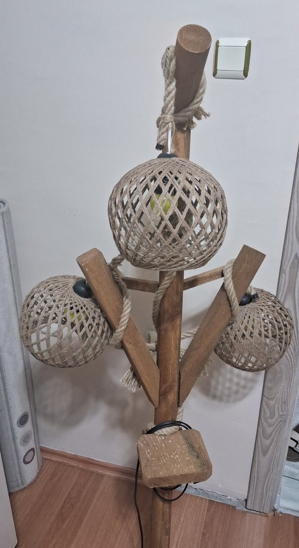 Bej Ahşap Ayaklı Hasır Abajur - Görsel 2