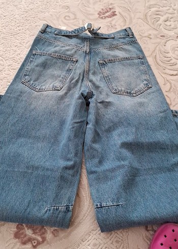 Kadın Mavi Bol Kesim Midi Denim Pantolon - Görsel 3