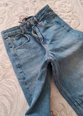 Kadın Mavi Bol Kesim Midi Denim Pantolon - Görsel 2