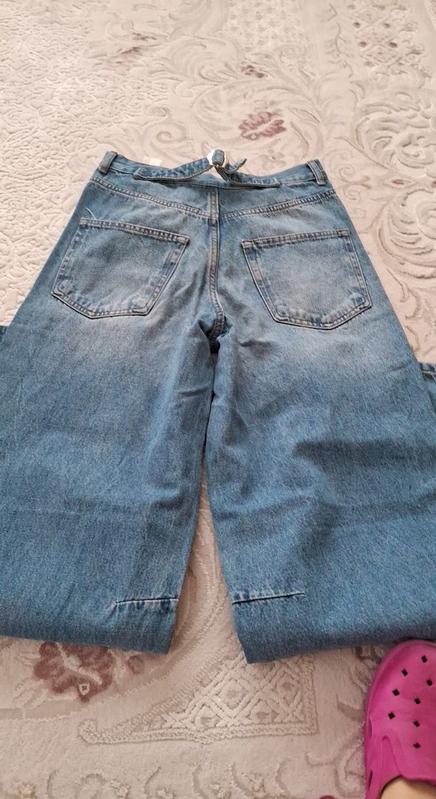 Kadın Mavi Bol Kesim Midi Denim Pantolon - Görsel 3