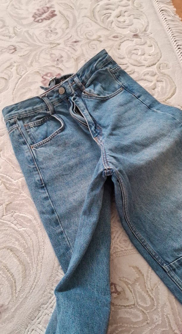 Kadın Mavi Bol Kesim Midi Denim Pantolon - Görsel 2