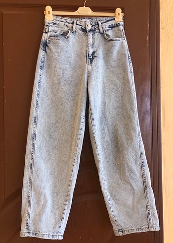 Gri Bol Kesim Midi Denim Kadın Jean