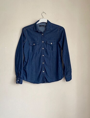 Lacivert cep detaylı denim gömlek