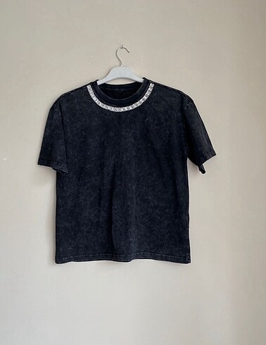 xs Beden Soluk efekt Vintange taş işlemeli tshirt