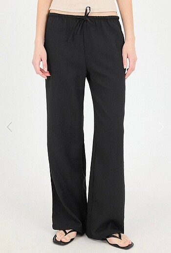 Keten düşük bel wide leg pantolon