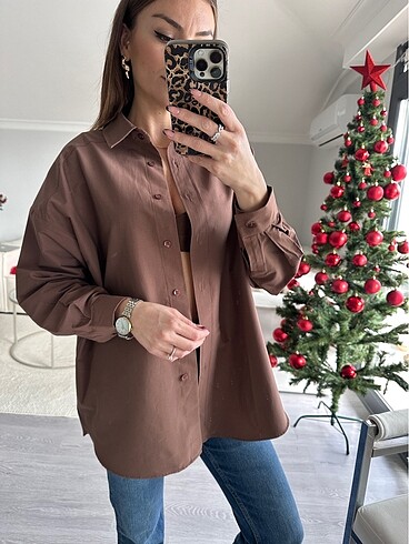 Diğer Poplin Acı Kahve Gömlek Standart Beden