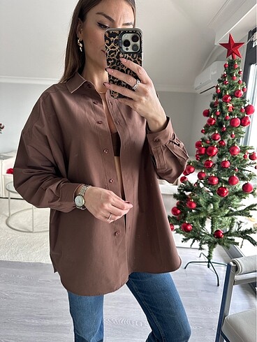 diğer Beden Poplin Acı Kahve Gömlek Standart Beden