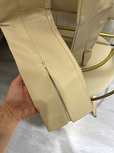Zara Zara Krem Deri Pantolon