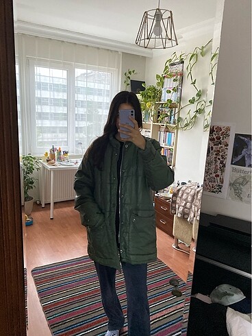 Oversize vintage yeşil şişme mont