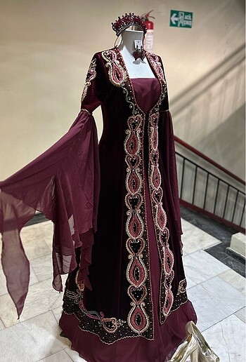 s Beden Bordo kadife kaftan