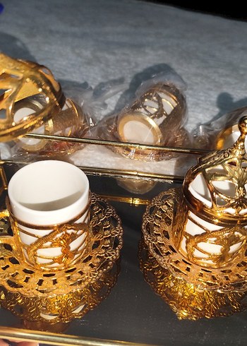 Altın Renkli Parlak 5'li Kahve Fincan Takımı - Görsel 2