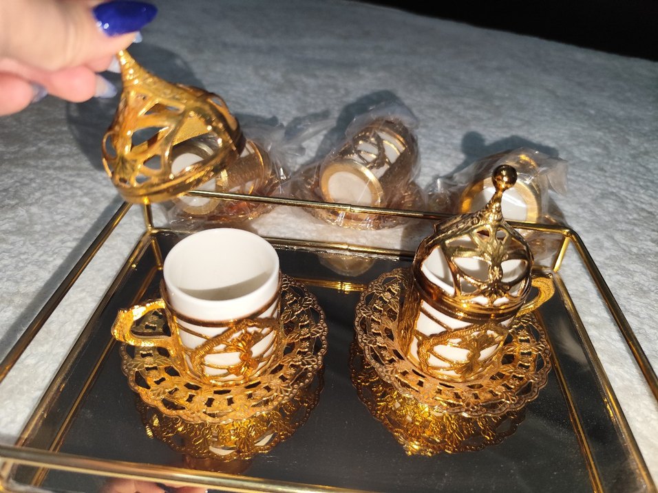 Altın Renkli Parlak 5'li Kahve Fincan Takımı - Görsel 2