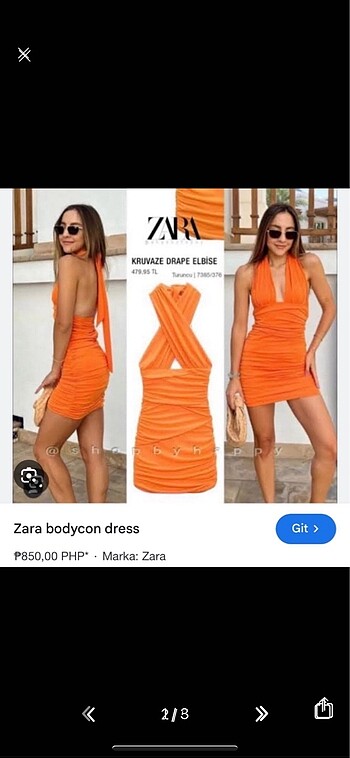 Zara turuncu boyundan bağlamalı elbise