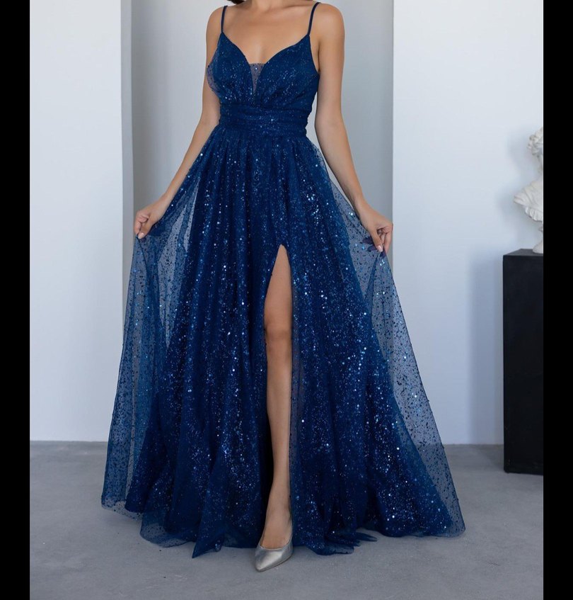 Parlak Lacivert Uzun Abiye Elbise - Görsel 2