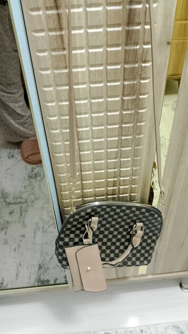 Bej Baskılı Deri Kadın Çanta - Görsel 2