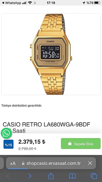 Kadın Casio Retro LA680WGA-9BDF Altın Rengi Dijital Saat