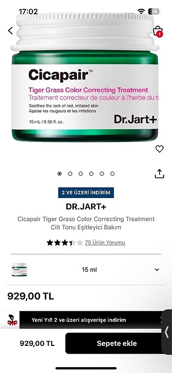 Diğer Dr.Jart Cicapair Krem 15 ml Sephora'dan aldım. 17 Aralık tarihin