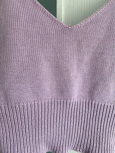 s Beden mor Renk Askılı crop triko bluz
