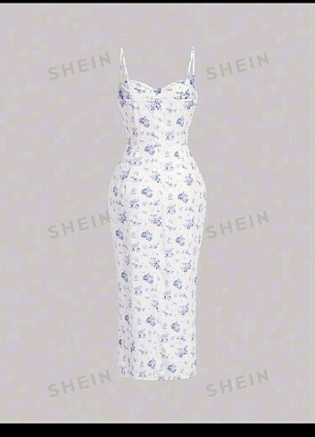 Sheinside Shein mod kadın mavi beyaz çiçekli elbise