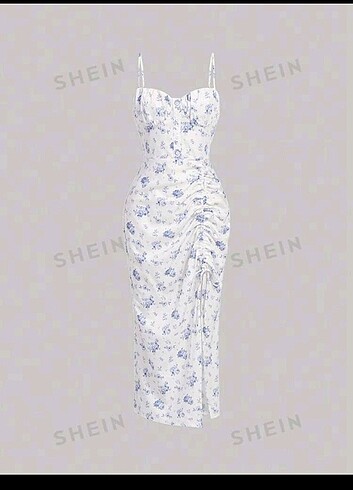 Shein mod kadın mavi beyaz çiçekli elbise