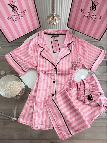 VICTORIA SECRET BASKILI PİJAMA TAKIMI XL BEDEN