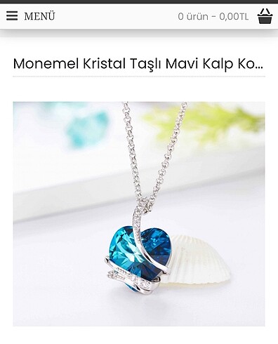 Beden mavi Renk Monemel Kristal Taşlı Mavi Kalp Kolye (Altın Kaplama)