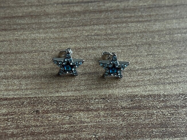 swarovski Monemel Kristal Taşlı Yıldız Açık Mavi Küpe (Altın Kaplama)