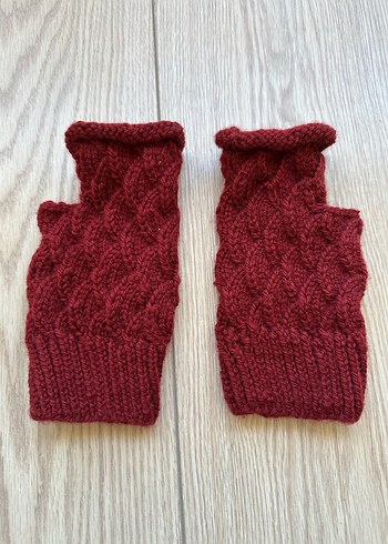 Bordo Örgü Parmaksız Kadın Eldiveni - Görsel 2