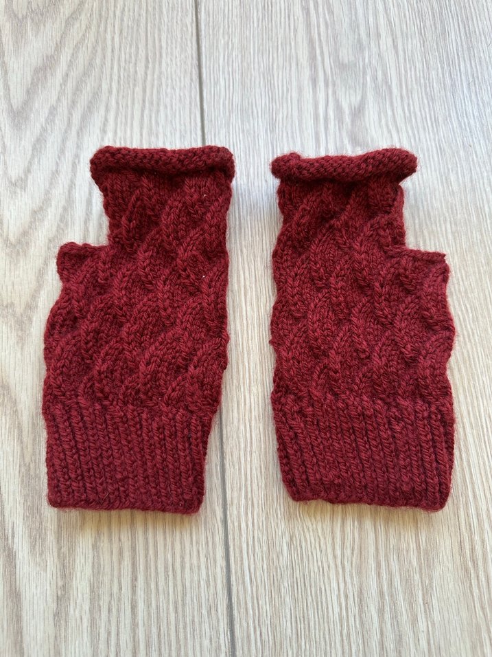 Bordo Örgü Parmaksız Kadın Eldiveni - Görsel 2