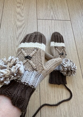 Kadın Örgü Şık Eldivenler Ponponlu - Görsel 4