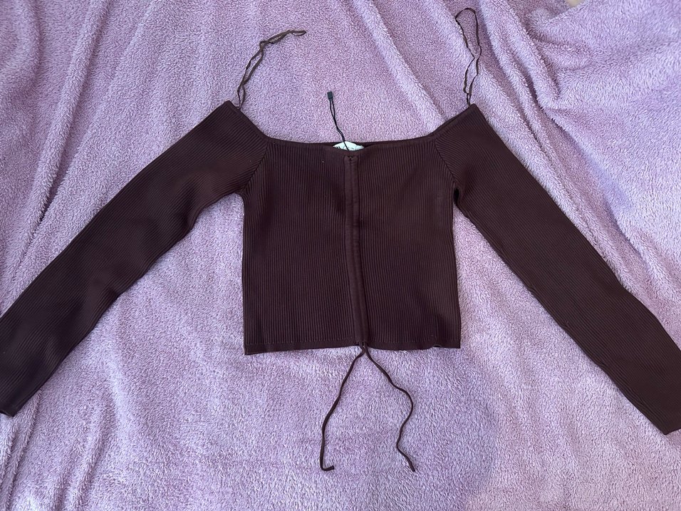 Kahverengi crop bluz - Görsel 3