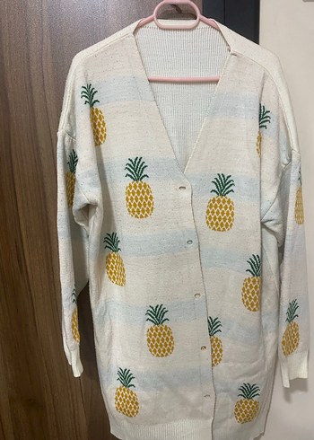 Ananas Desenli Beyaz Midi Hırka - Görsel 2