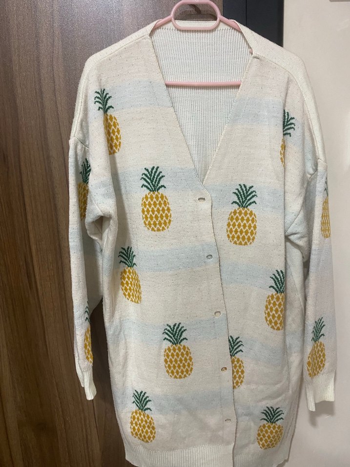 Ananas Desenli Beyaz Midi Hırka - Görsel 2