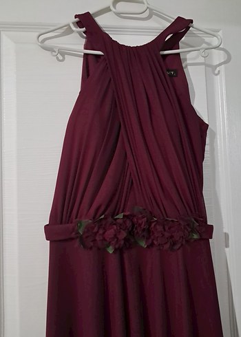 Mürdüm halter yaka uzun abiye elbise - Görsel 2