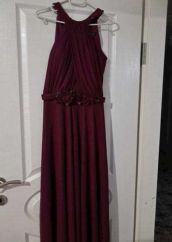 Mürdüm halter yaka uzun abiye elbise - Görsel 3