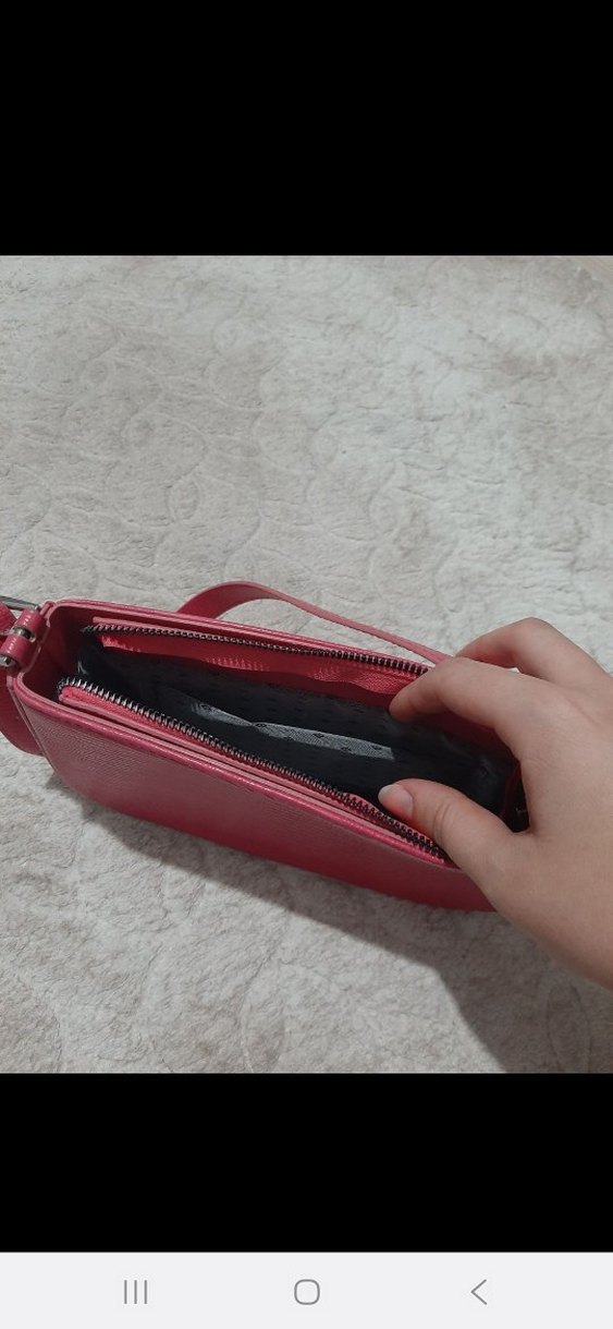 Yılan Dokulu Pembe Deri Fermuarlı Çanta - Görsel 3